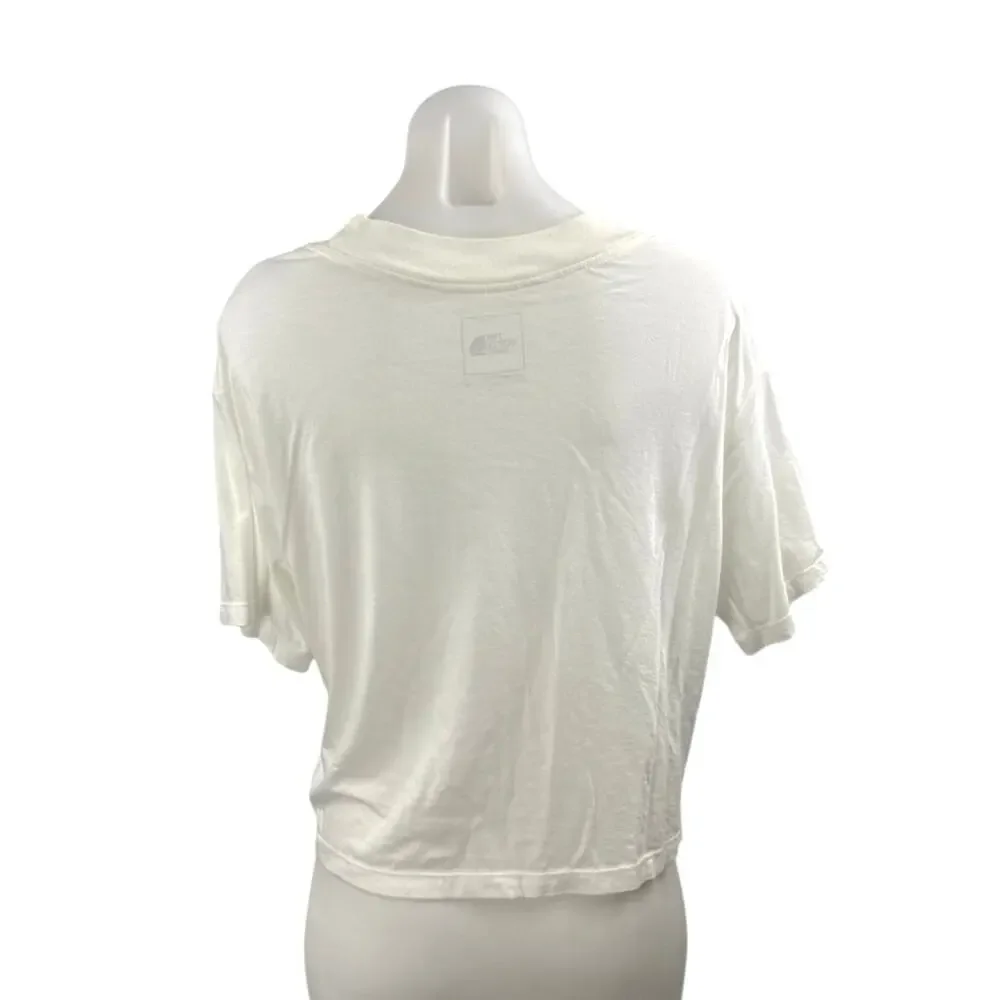 The North Face Women's White Beige Logo Short Sleeve Crop T Shirt Tee Top Size M - Picture 3 of 5